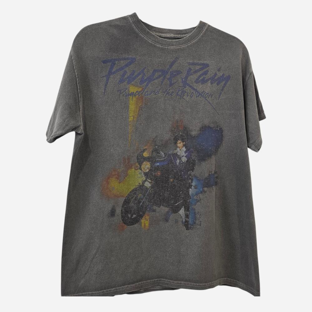 Prince Gray Short Sleeve Crewneck Purple Rain Graphic Tee Casual T-Shirt Mens M